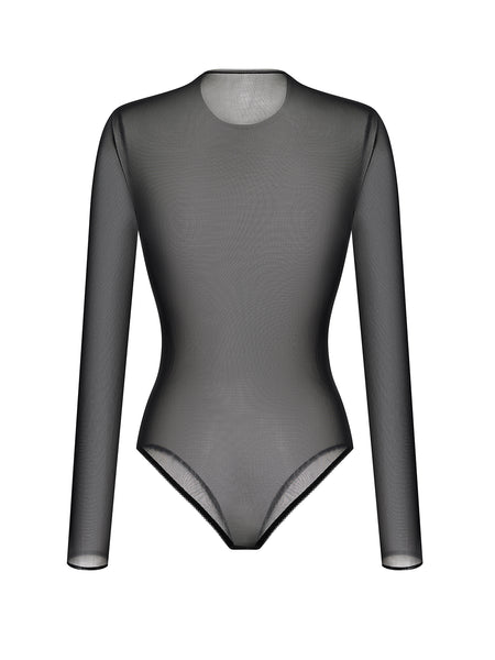 Elastic mesh long sleeve bodysuit Black RC23W048B001 - buy at the online boutique RozieCorsets