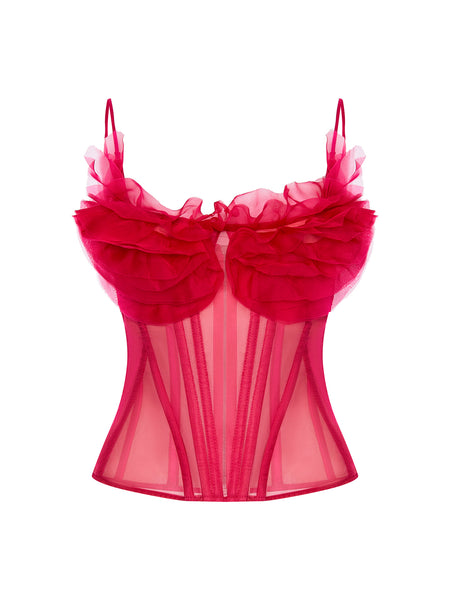 ROZIE CORSETS Draped Satin-Lace Top In Red