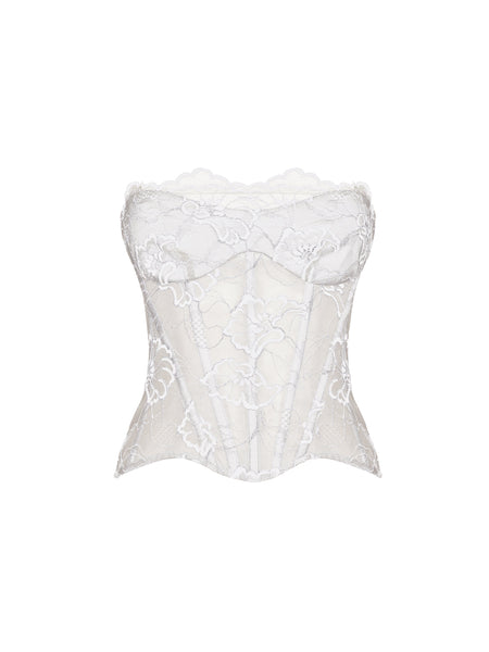 White reworked lace bustier store corset