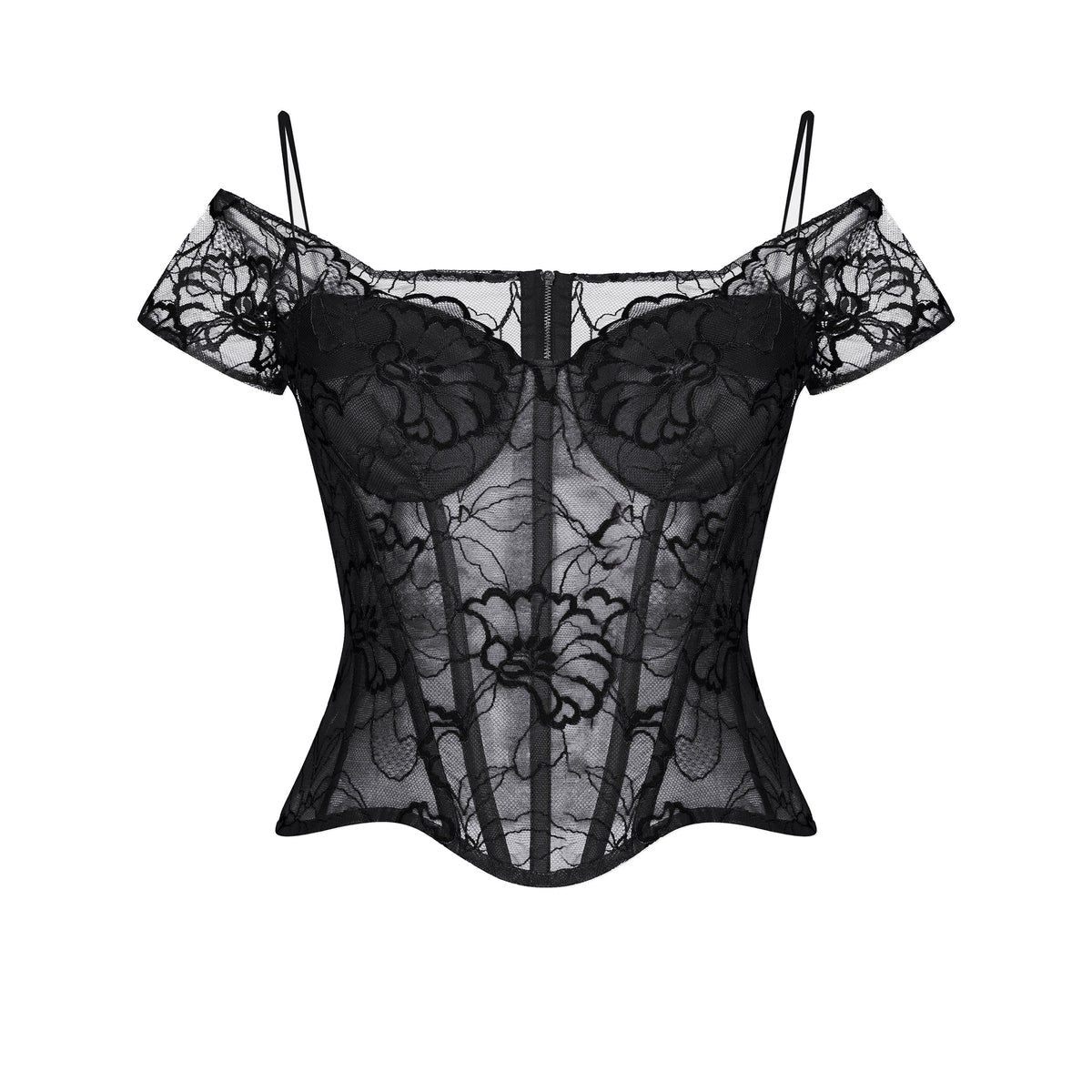 Off-shoulder lace bustier corset top Black RC23S008A001 - buy at