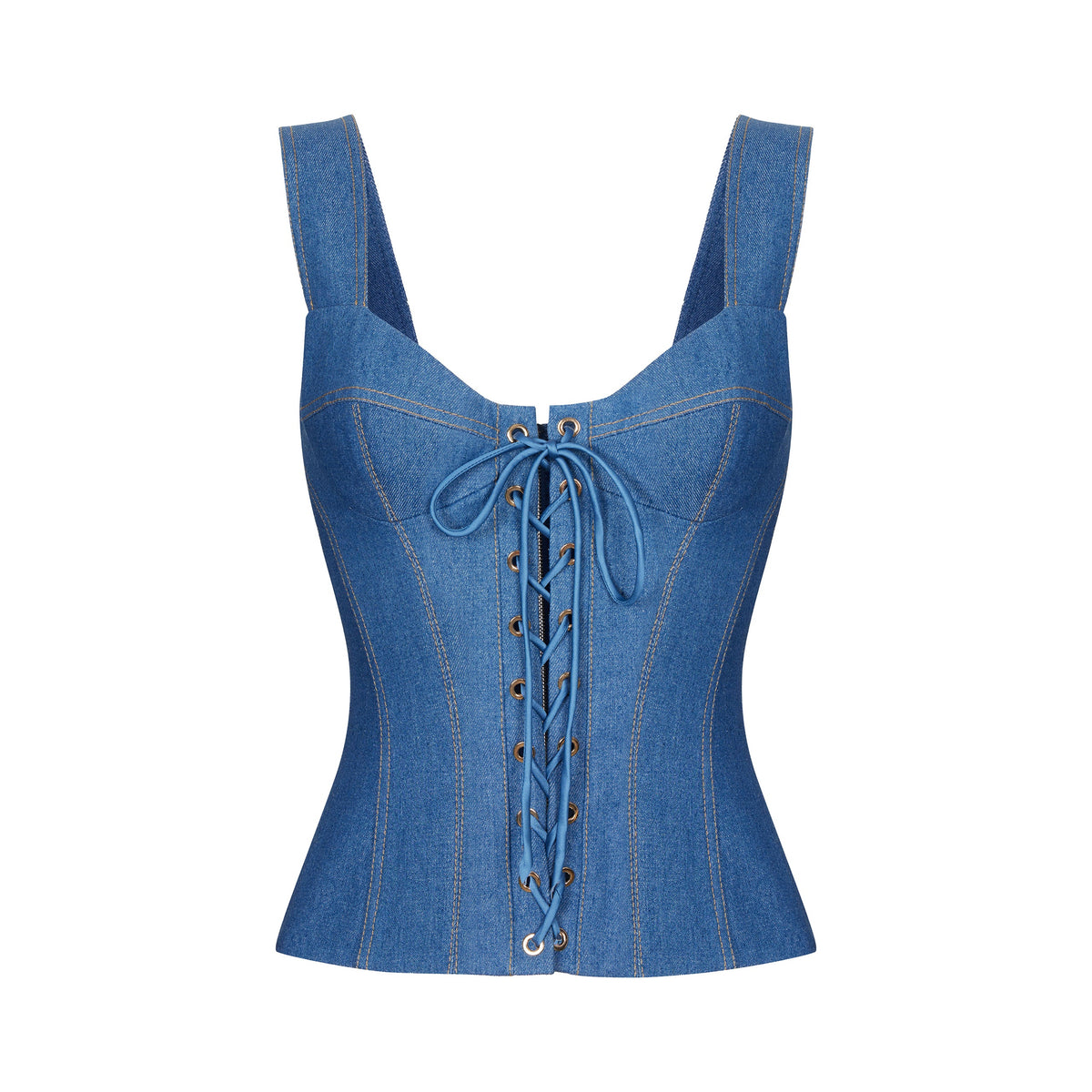 Denim corset top with stitching and lacing Blue RC23S012A027 - buy at the  online boutique RozieCorsets