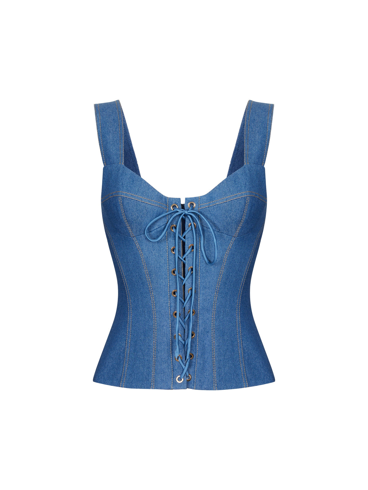 Denim corset top with stitching and lacing Blue RC23S012A027 - buy at the  online boutique RozieCorsets