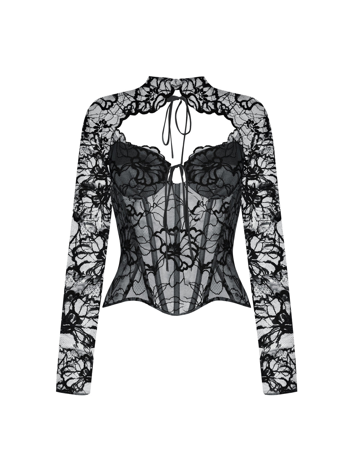 Lace long-sleeve bustier corset top Black RC23S060A001 - buy at the online  boutique RozieCorsets