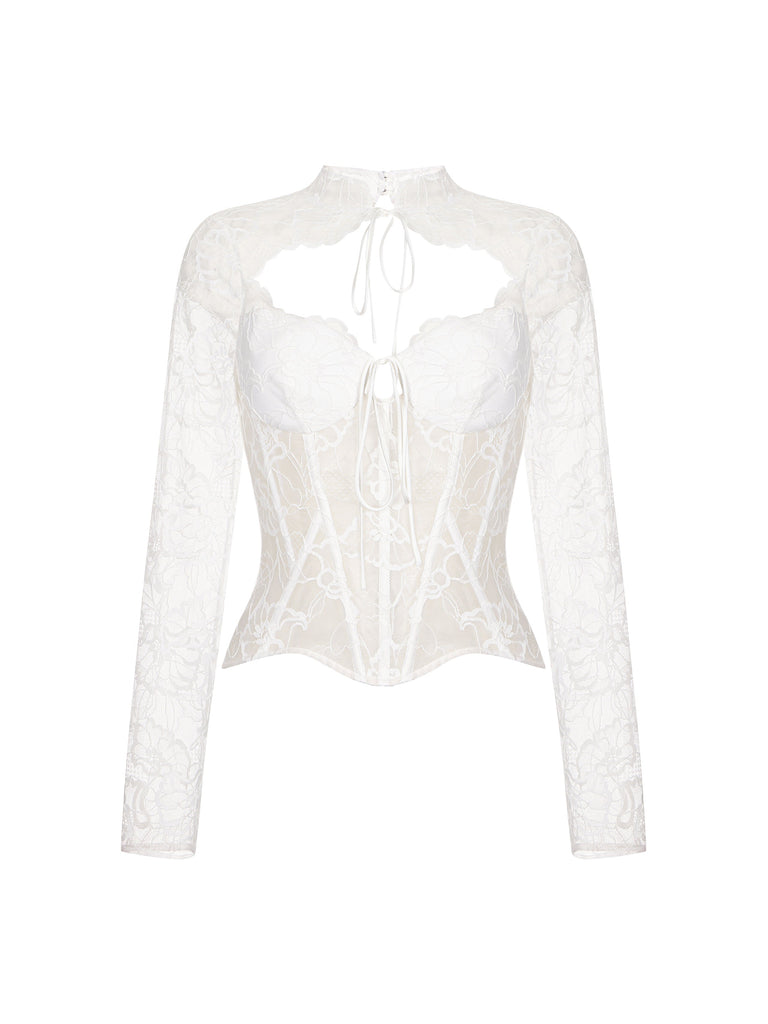 Lace long-sleeve bustier corset top White RC23S060A002 - buy at