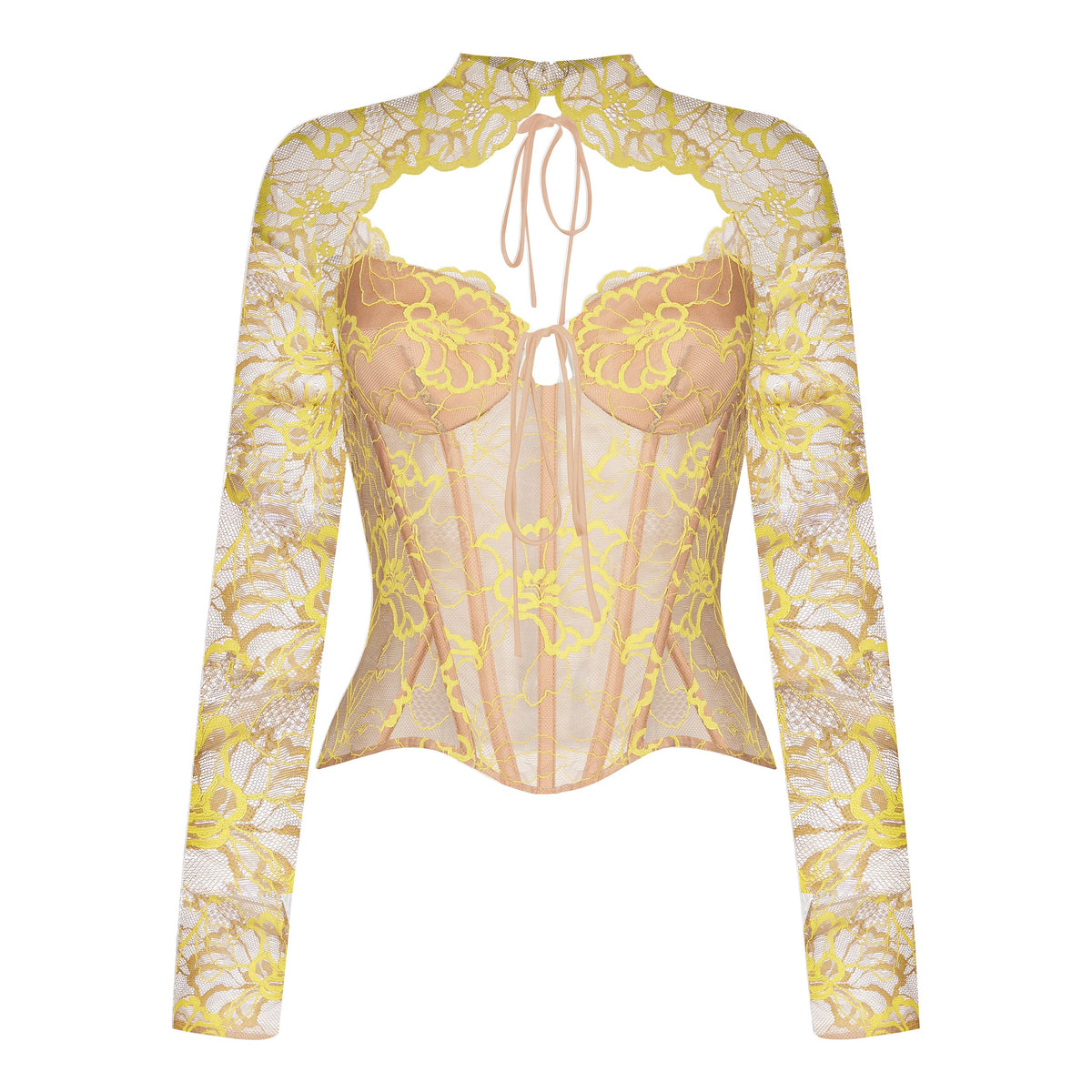 Lace long-sleeve bustier corset top Yellow RC23S060A005 - buy at