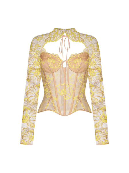 Lace long-sleeve bustier corset top Yellow RC23S060A005 - buy at the online  boutique RozieCorsets