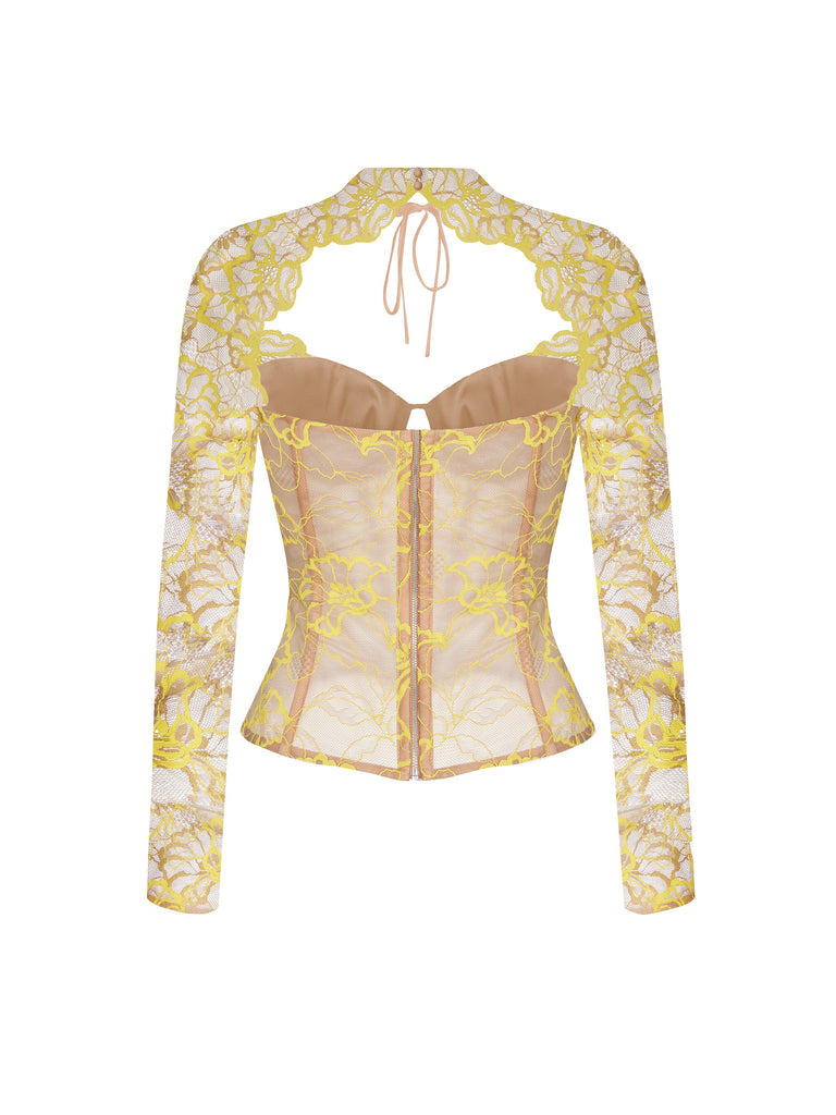 Yellow Embroidery Anglaise Cotton Corset Top With Frilled Sleeves by Corset  Story 