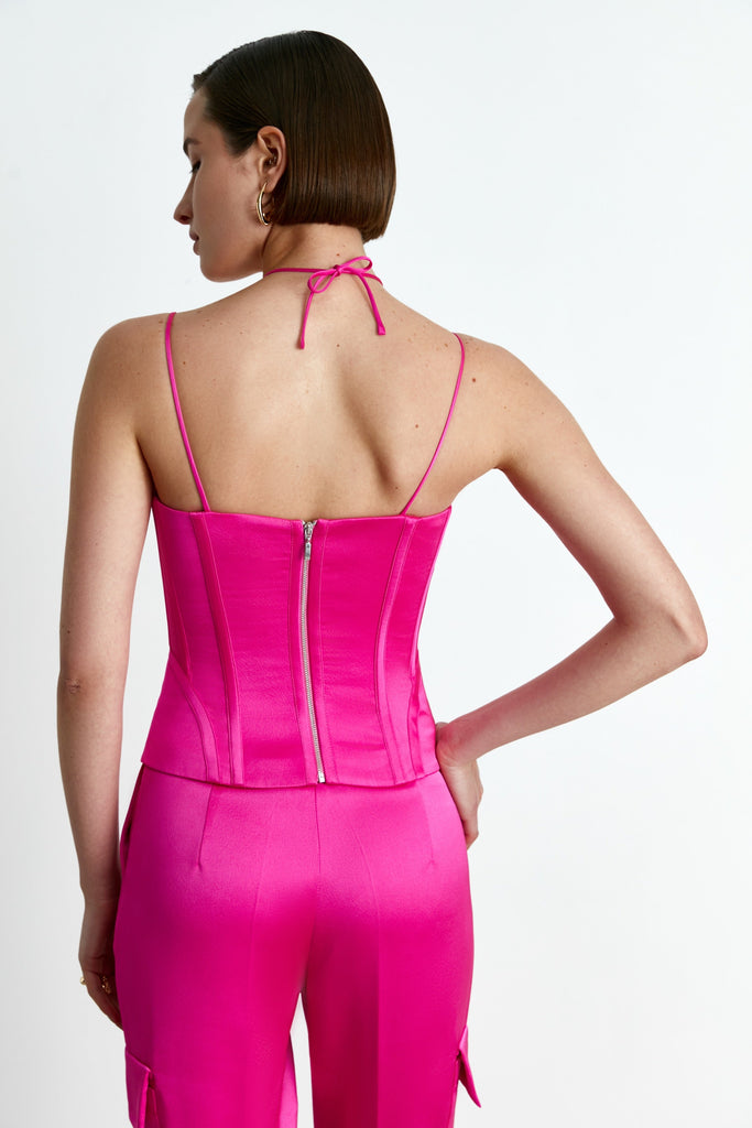 Satin bustier corset top with lacing Fuchsia RC23S015A004 - buy at
